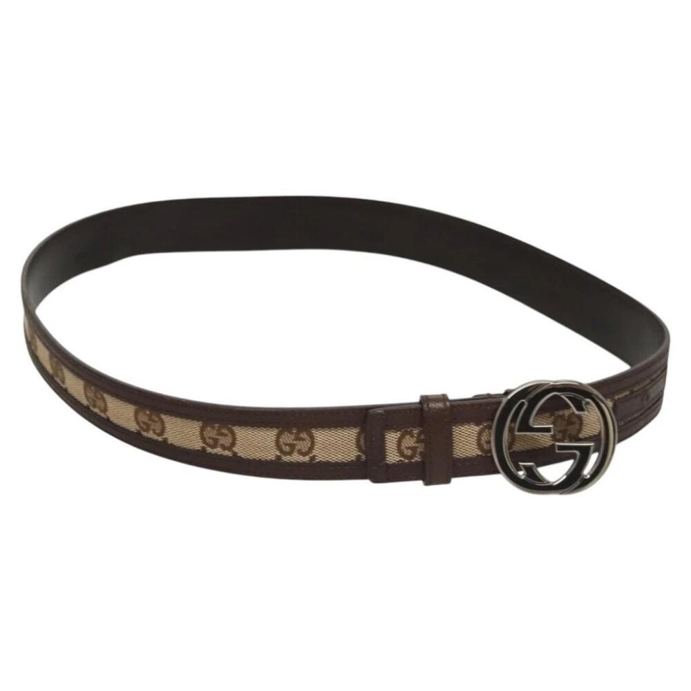 Gucci Gg Canvas Interlocking Belt 33.5"" Beige Br… - image 2